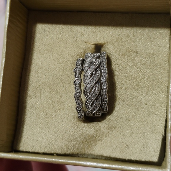 SALE! Stunning 3 Ring Trio Solid 925 Sterling Silver Genuine Diamonds Set - Picture 15 of 15